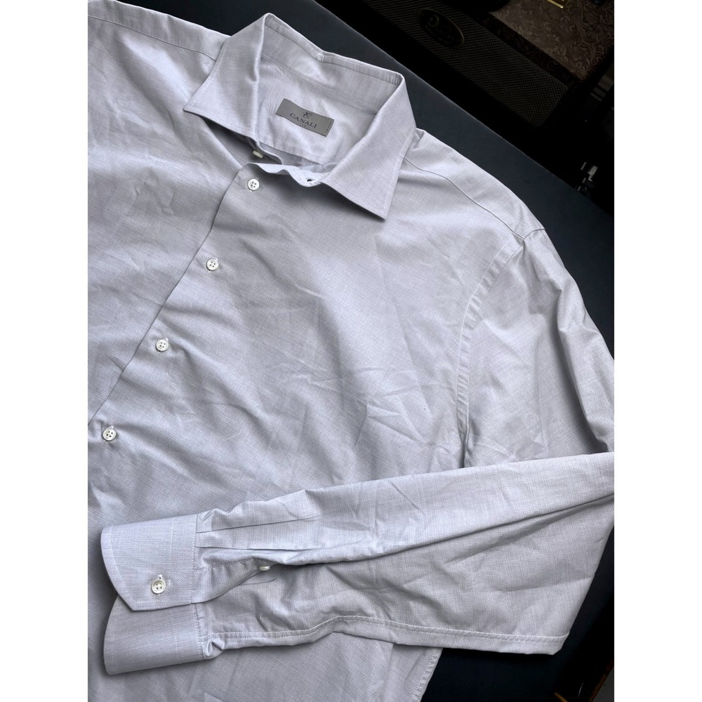 Canali Dress 46 / 18 Light Gray Italy Micro Pattern Long Sleeve